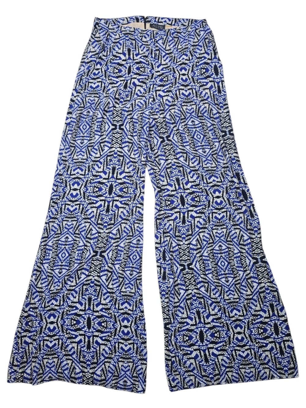 Astr Printed Wide-Leg Pants in Blue and Black